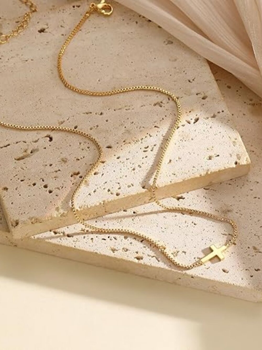Dainty Cross Necklace 14K Gold Silver Plated Small Choker Pendant - Picture 7 of 7